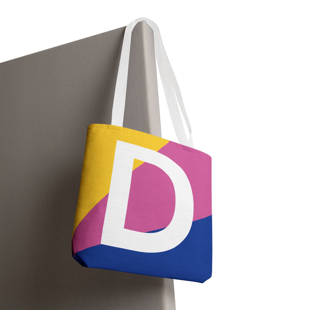 Monogram 'D' Colorblock Tote Bag — Personalized Initial D Shoulder Tote