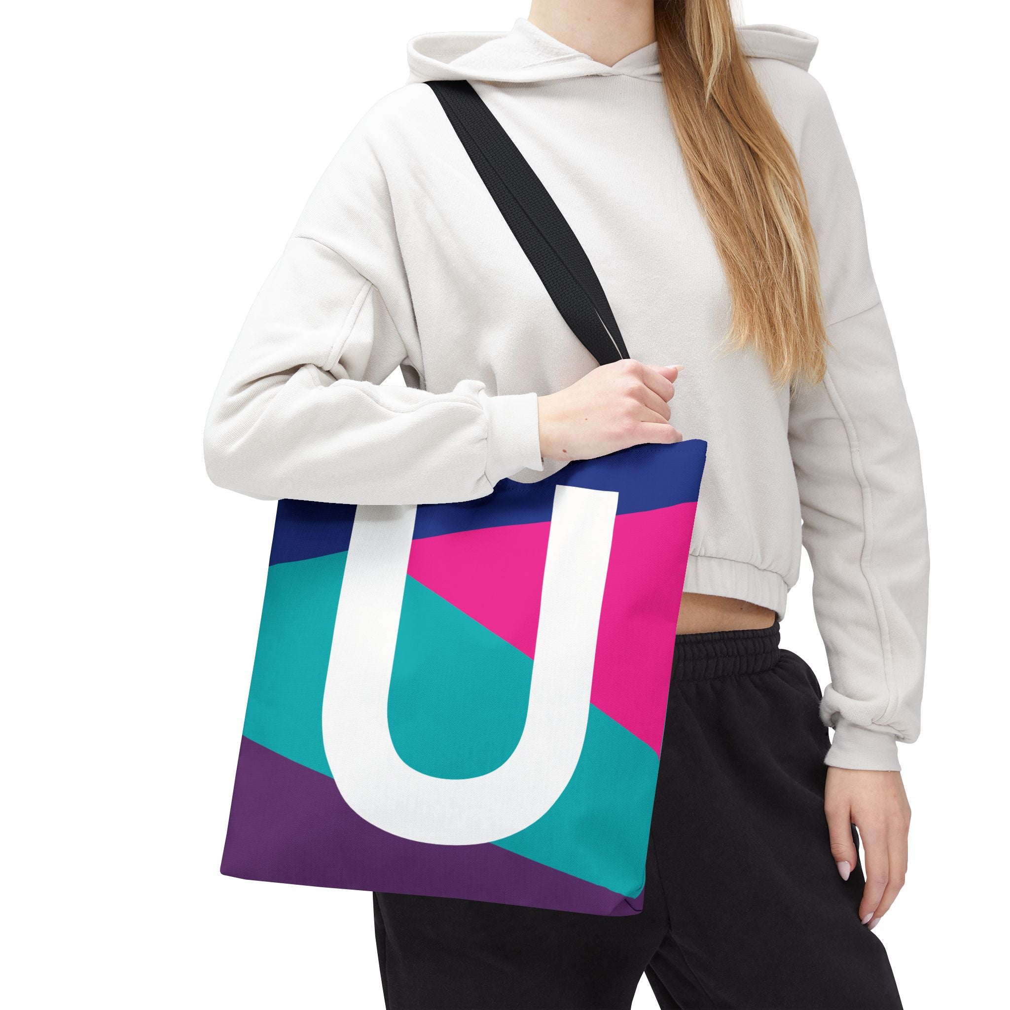 Monogram 'U' Colorblock Tote Bag — Personalized Initial U Shoulder Tote