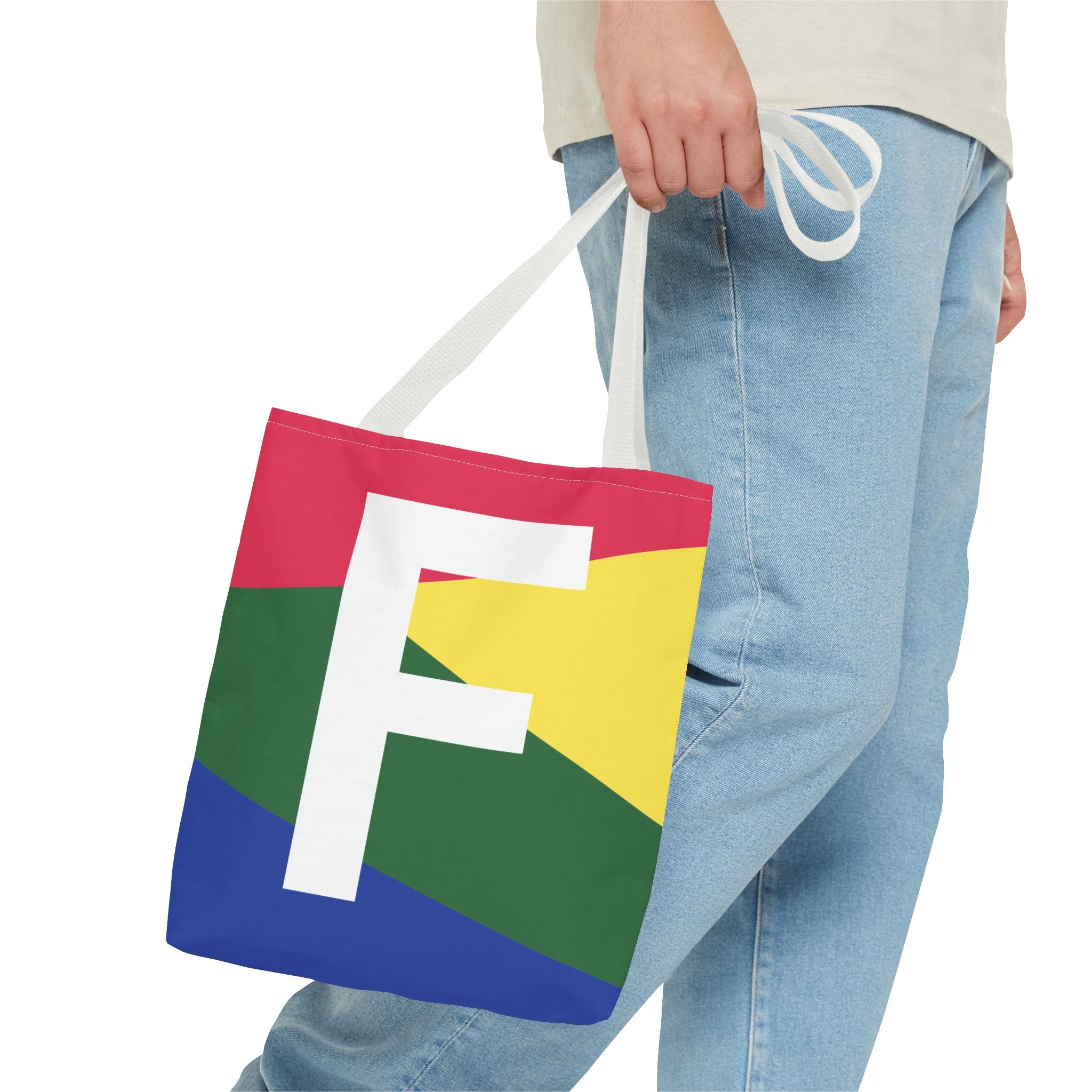 Monogram 'F' Colorblock Tote Bag — Personalized Initial F Shoulder Tote