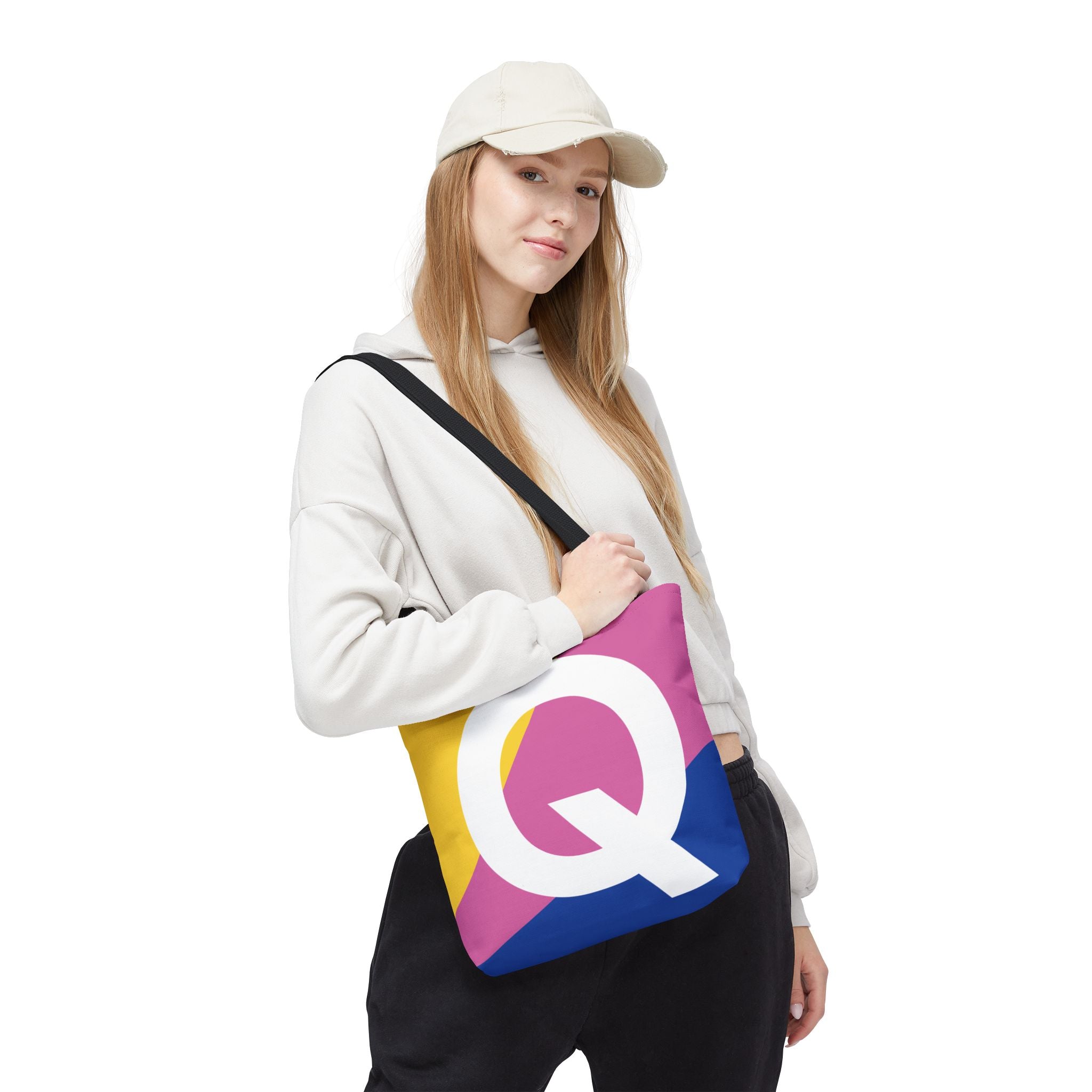 Monogram 'Q' Colorblock Tote Bag — Personalized Initial Q Shoulder Tote