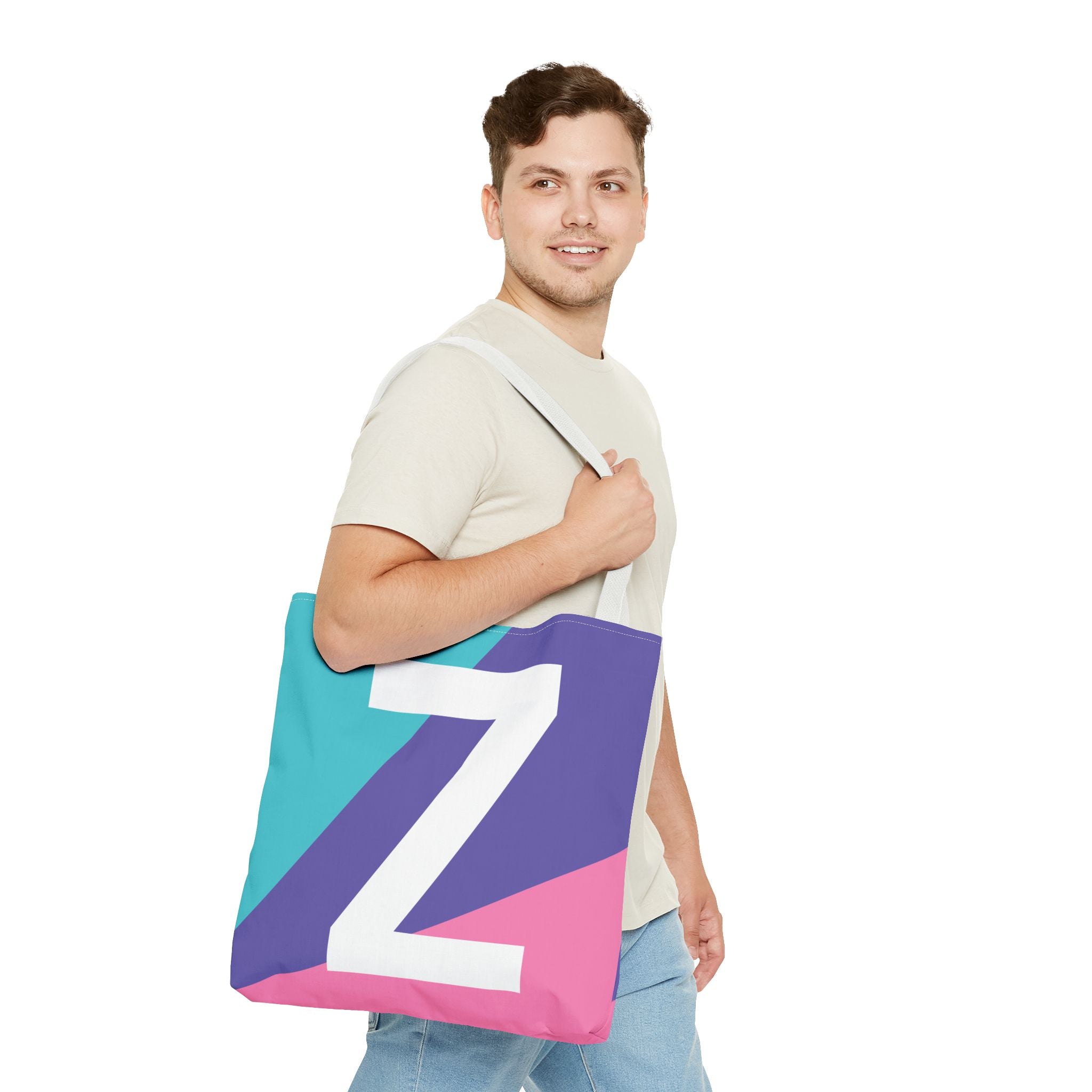 Monogram 'Z' Colorblock Tote Bag — Personalized Initial Z Shoulder Tote