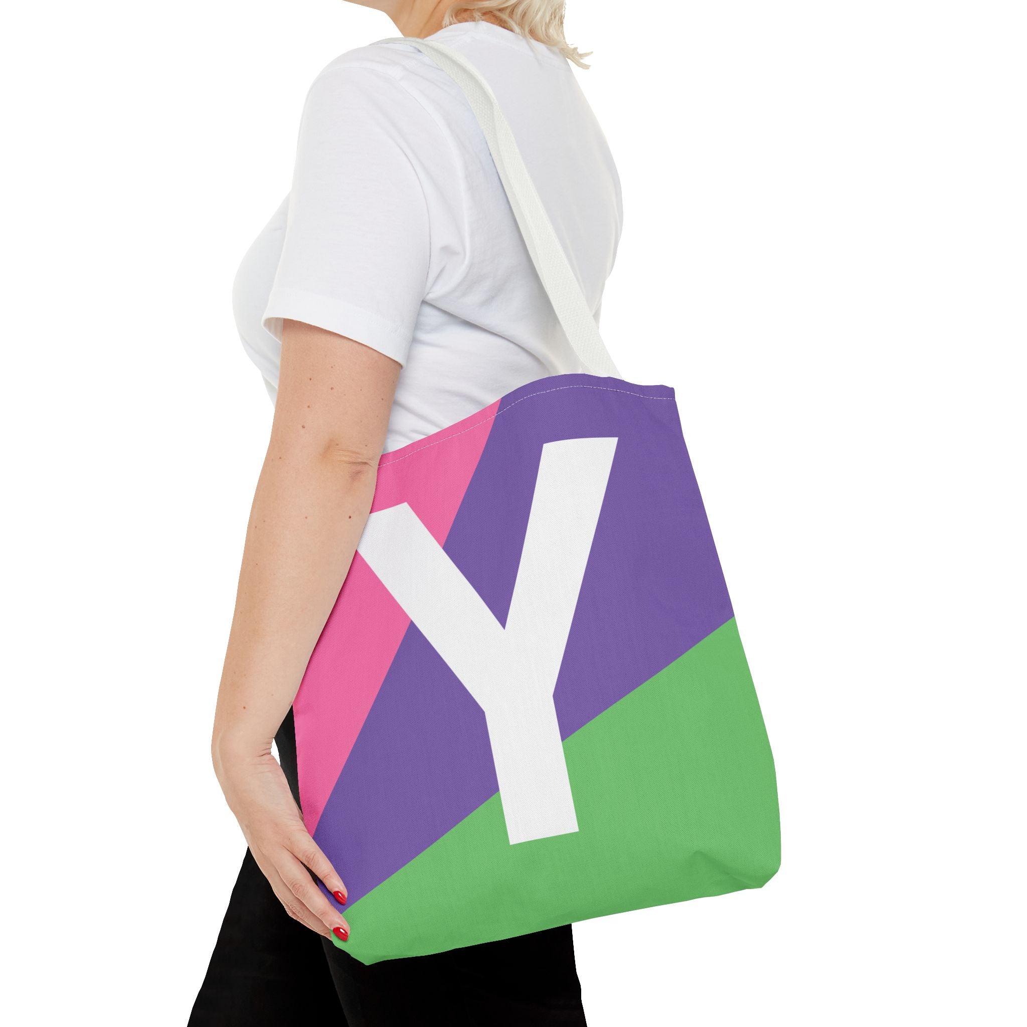 Monogram 'Y' Colorblock Tote Bag — Personalized Initial Y Shoulder Tote