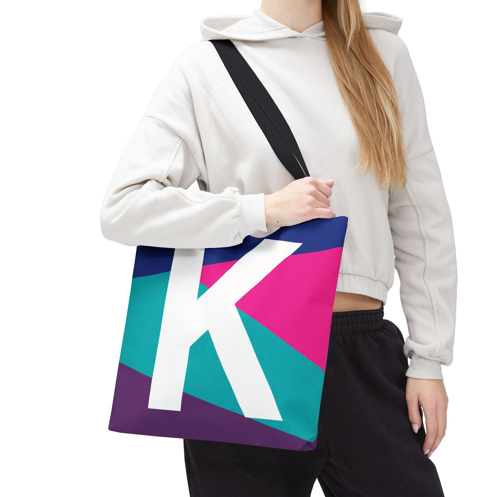 Monogram 'K' Colorblock Tote Bag — Personalized Initial K Shoulder Tote