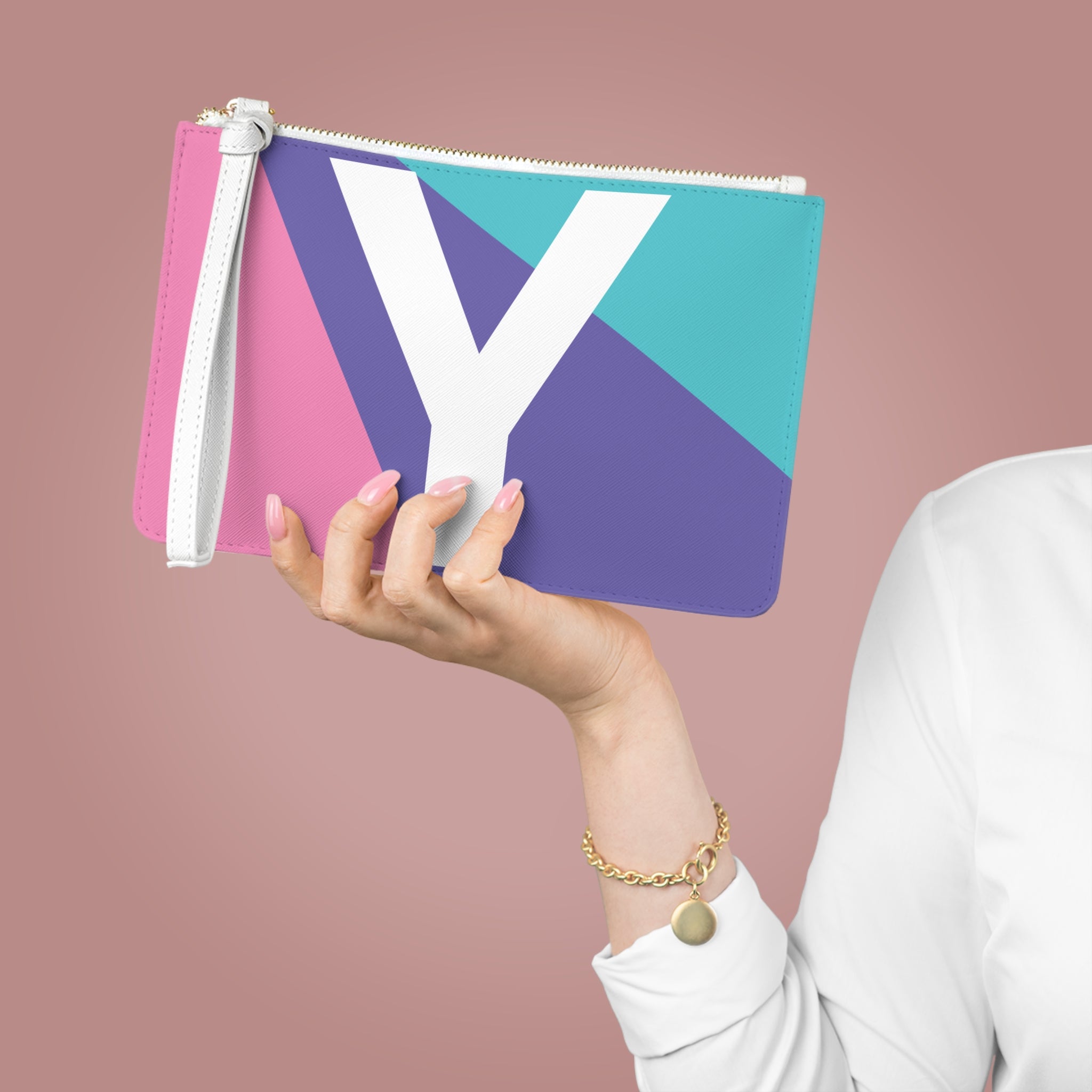 Monogram 'Y' Colorblock Clutch Bag — Bold Geometric Wristlet for Everyday & Gifts