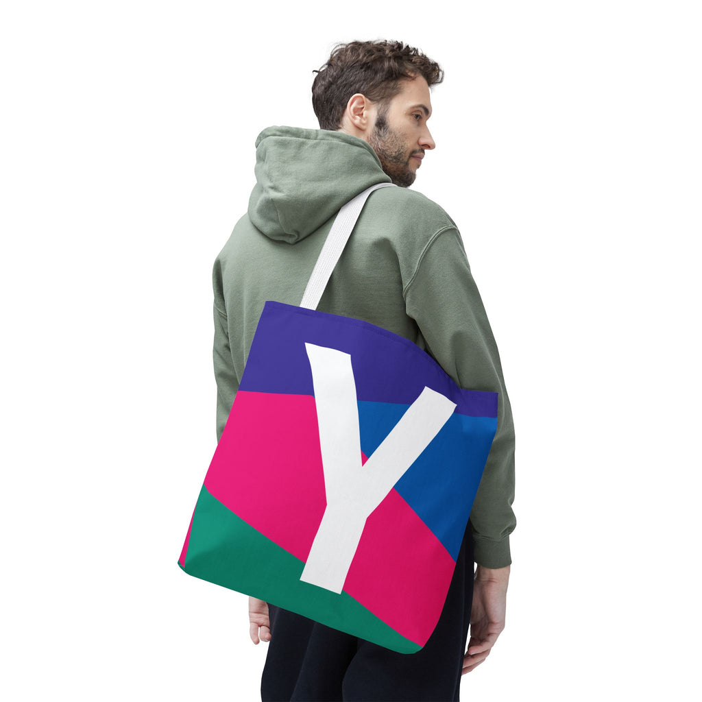 Monogram 'Y' Colorblock Tote Bag — Personalized Initial Y Shoulder Tote