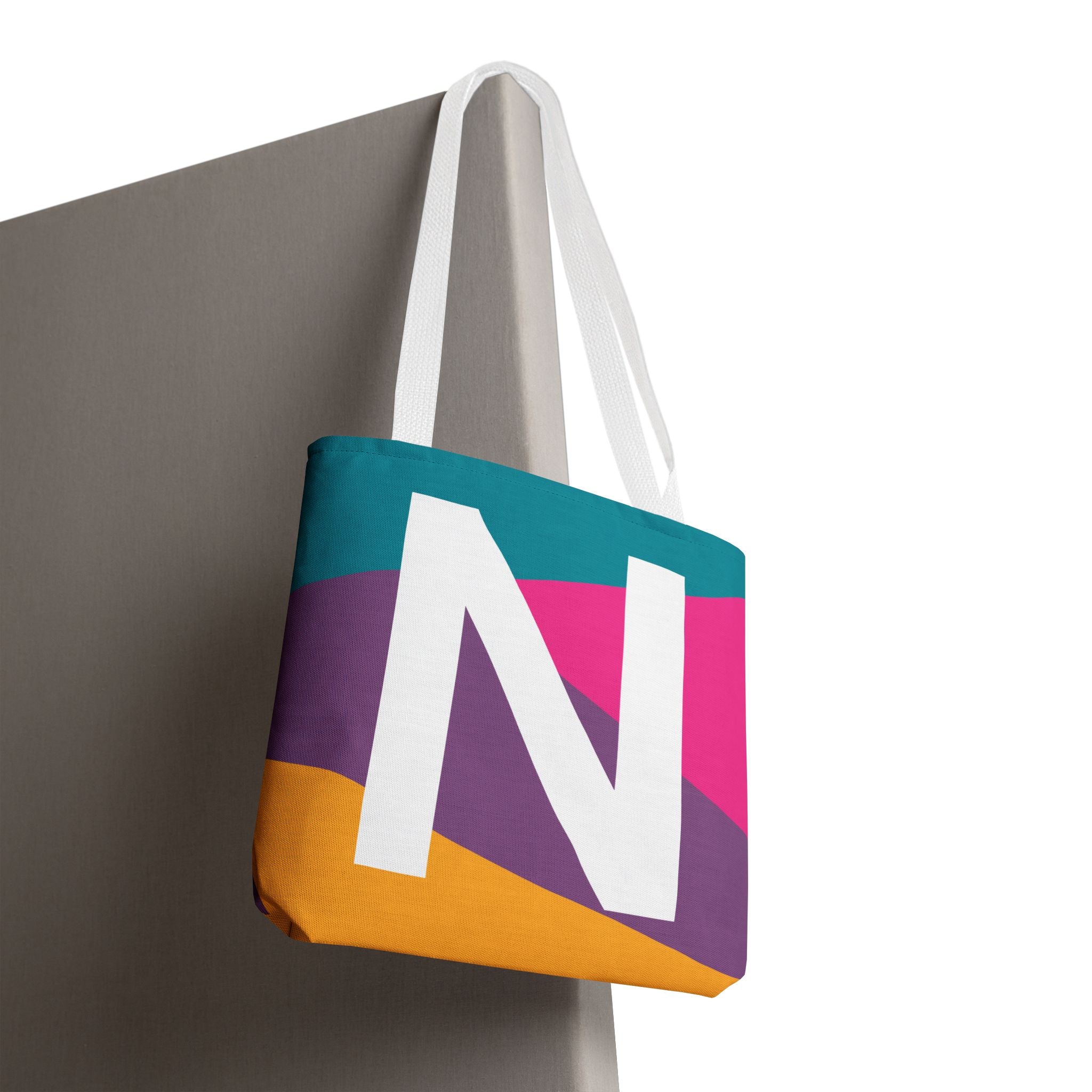 Monogram 'N' Colorblock Tote Bag — Personalized Initial N Shoulder Tote