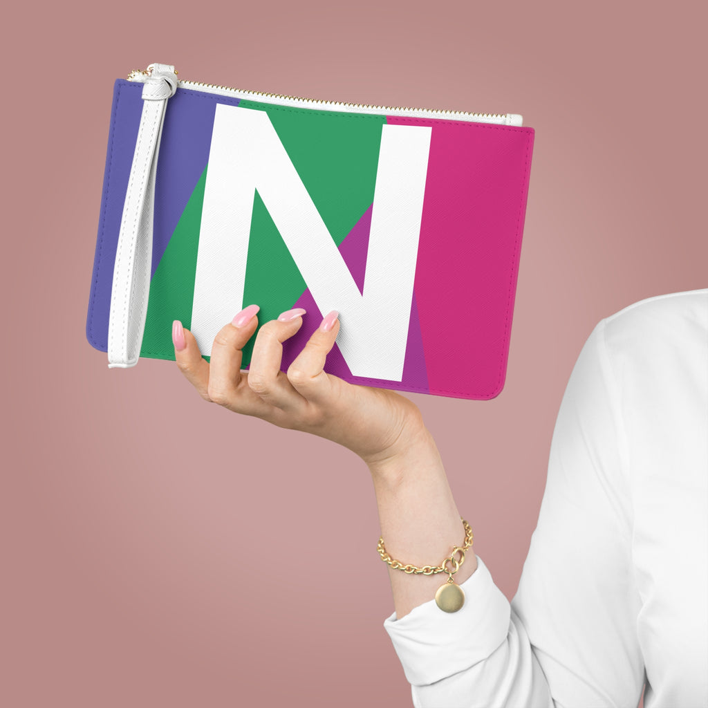 Monogram 'N' Colorblock Clutch Bag — Bold Geometric Wristlet for Everyday & Gifts