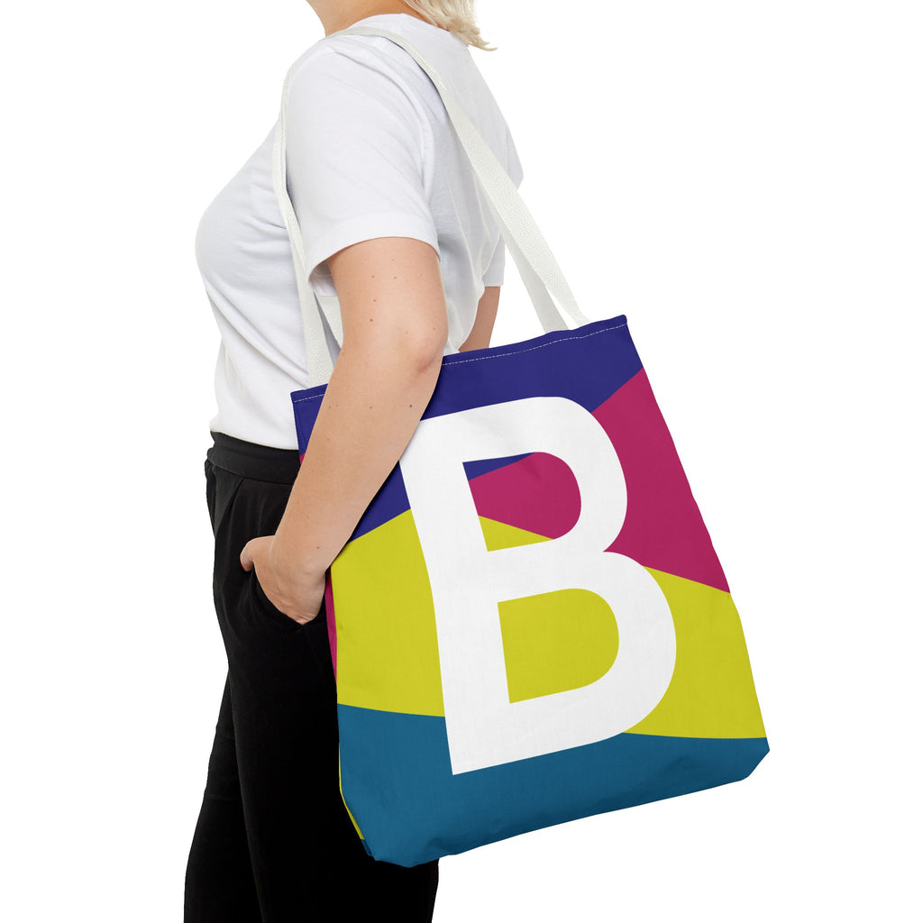 Monogram 'B' Colorblock Tote Bag — Personalized Initial B Shoulder Tote