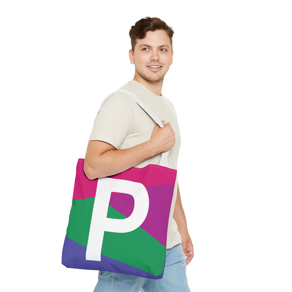 Monogram 'P' Colorblock Tote Bag — Personalized Initial P Shoulder Tote