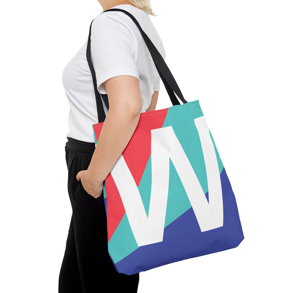 Monogram 'W' Colorblock Tote Bag — Personalized Initial W Shoulder Tote