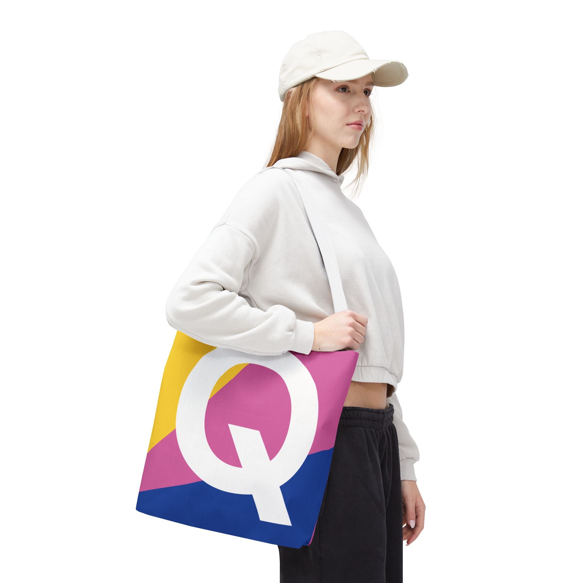 Monogram 'Q' Colorblock Tote Bag — Personalized Initial Q Shoulder Tote