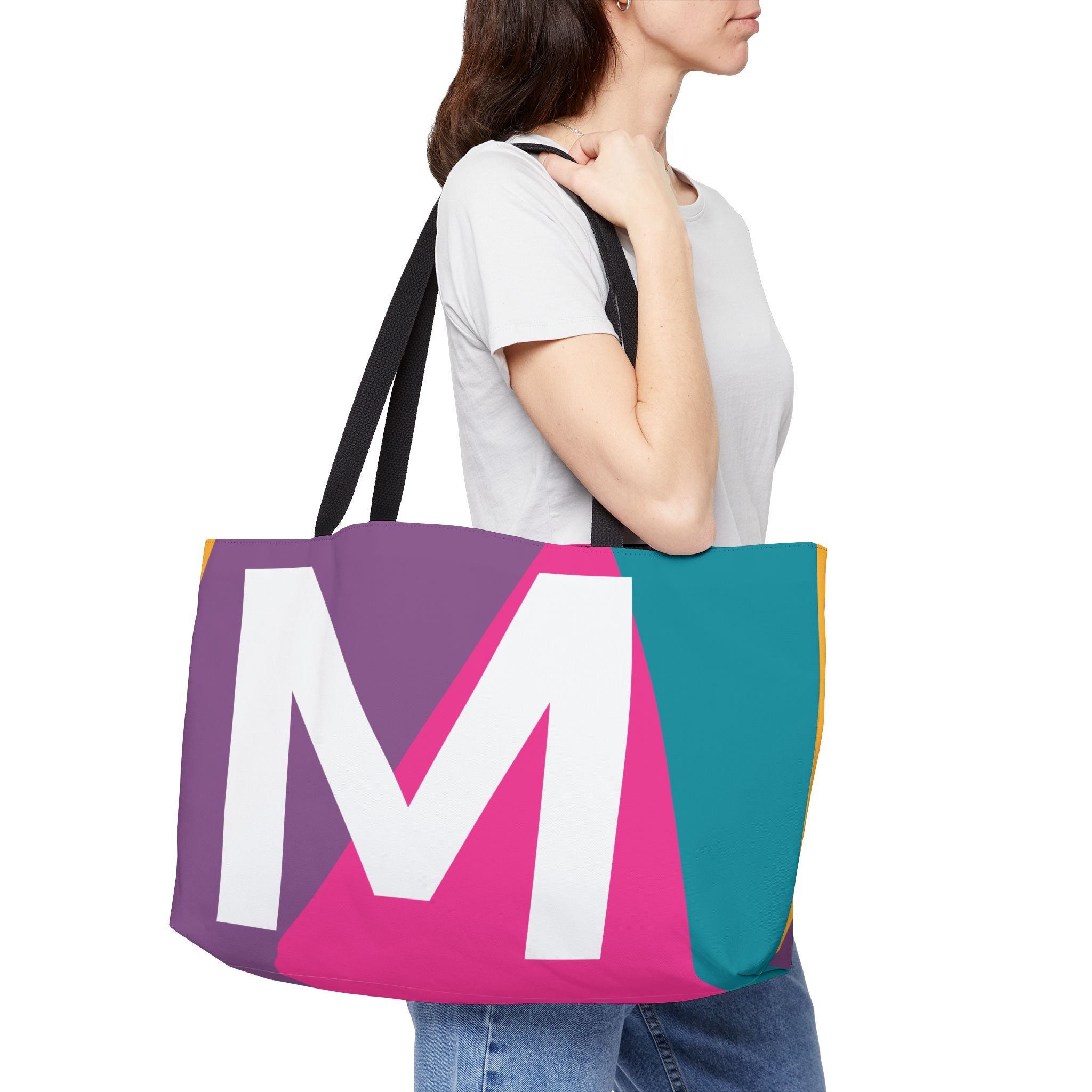Personalized 'M' Colorblock Tote Bag — Monogram Weekender Tote