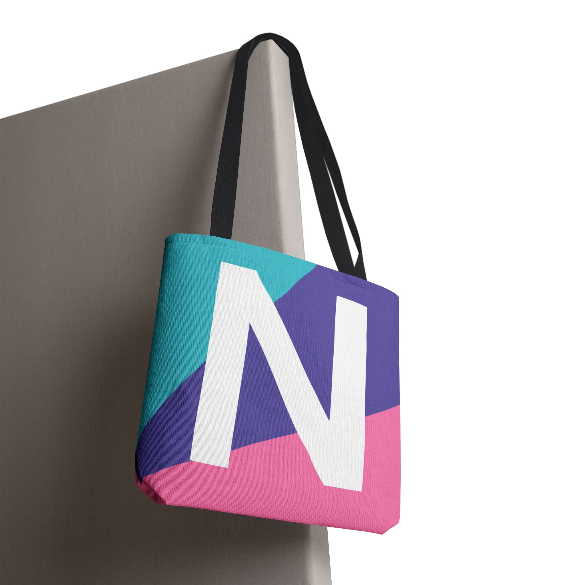 Monogram 'N' Colorblock Tote Bag — Personalized Initial N Shoulder Tote