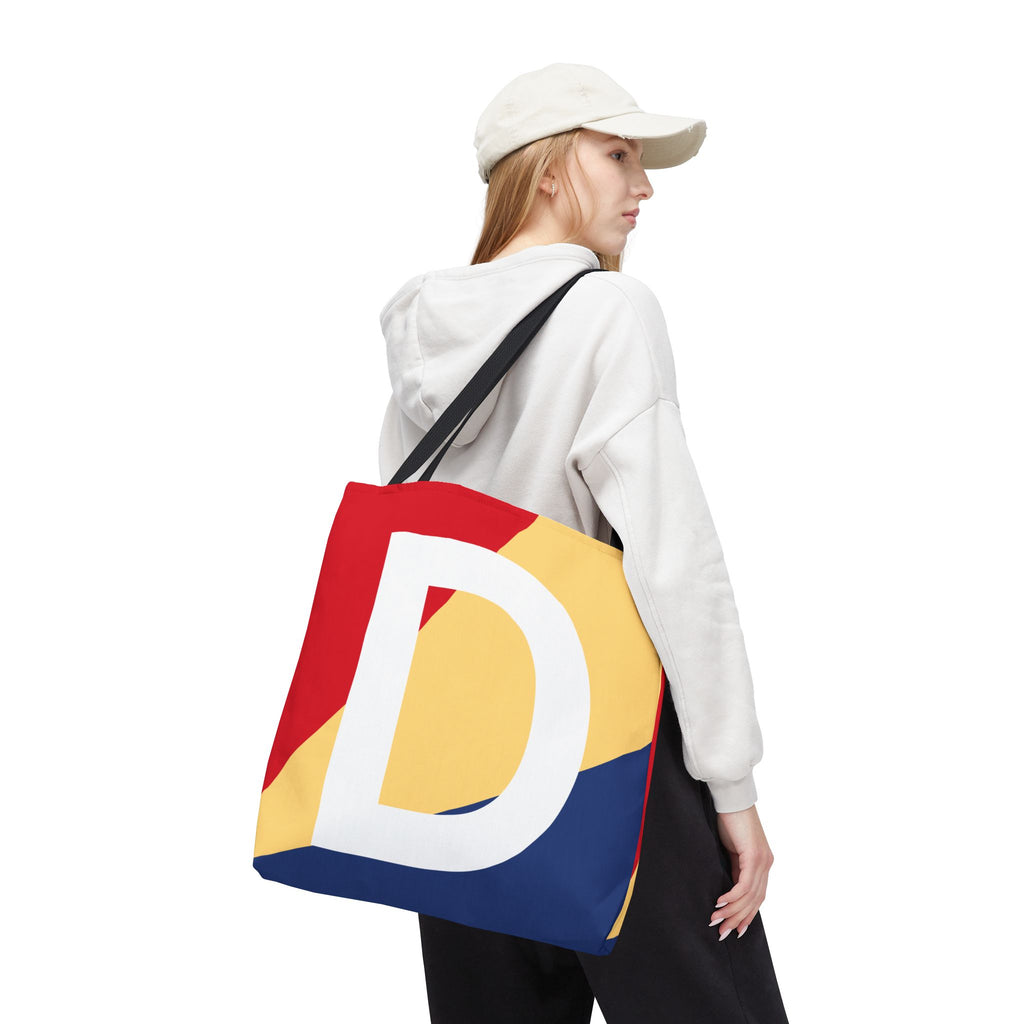 Monogram 'D' Colorblock Tote Bag — Personalized Initial D Shoulder Tote