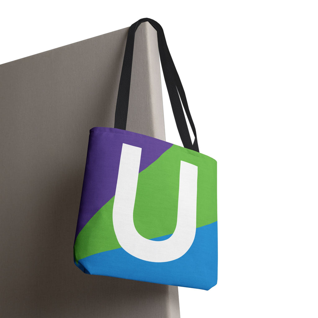 Monogram 'U' Colorblock Tote Bag — Personalized Initial U Shoulder Tote