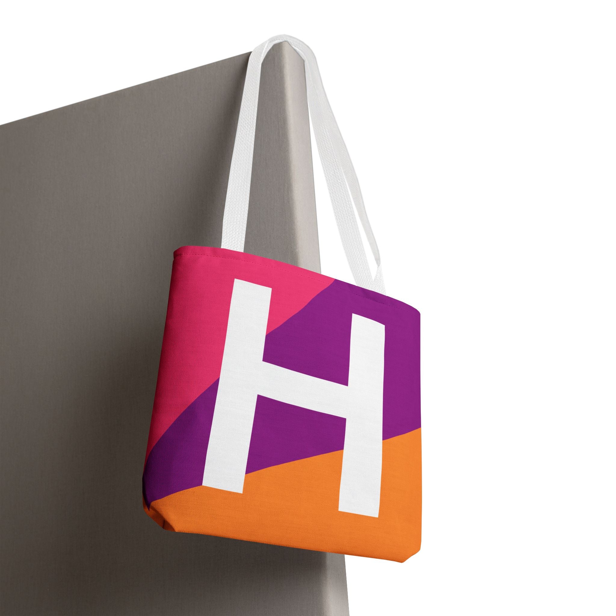 Monogram 'H' Colorblock Tote Bag — Personalized Initial H Shoulder Tote