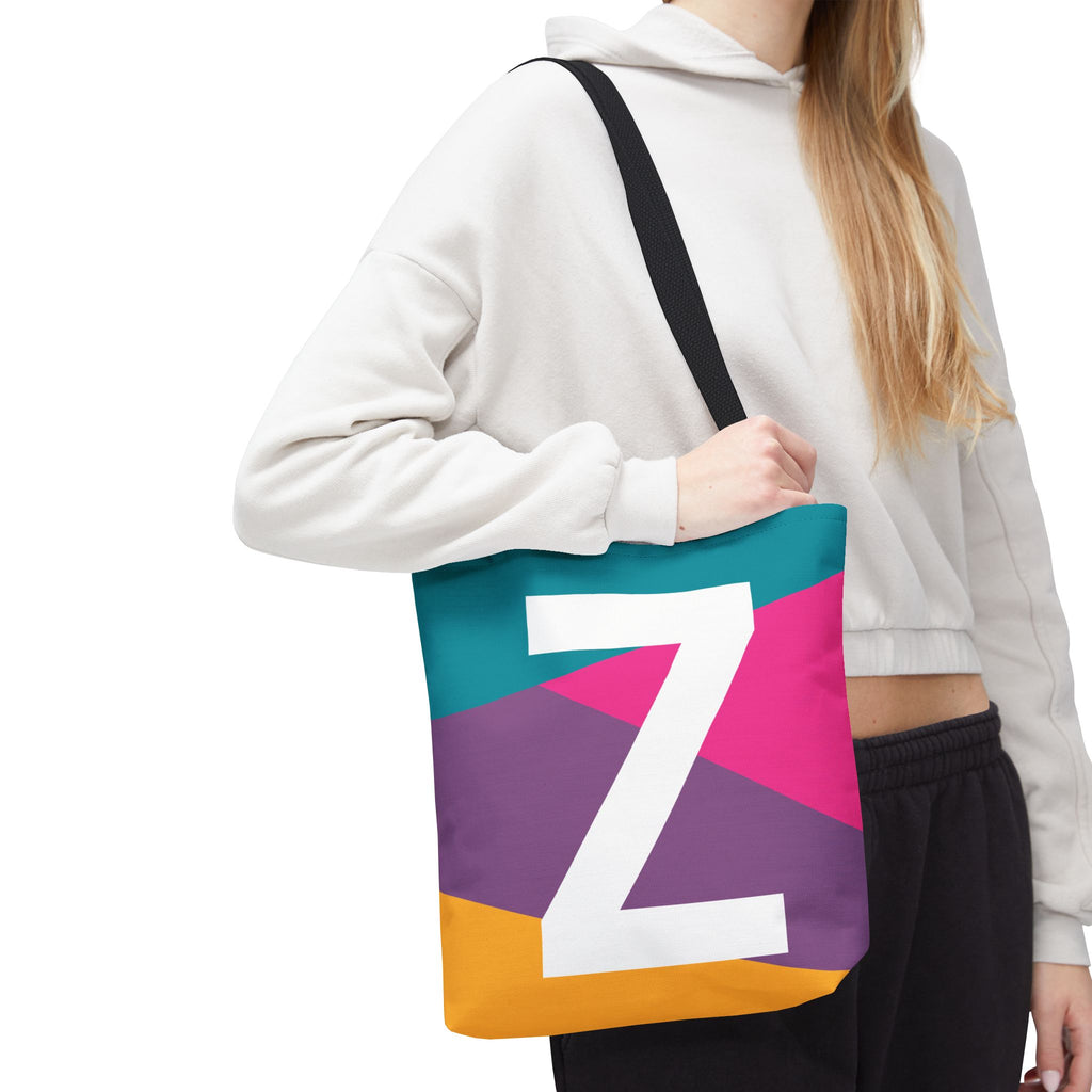 Monogram 'Z' Colorblock Tote Bag — Personalized Initial Z Shoulder Tote