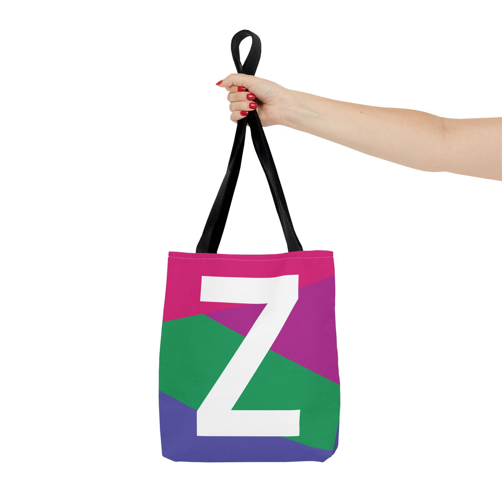 Monogram 'Z' Colorblock Tote Bag — Personalized Initial Z Shoulder Tote