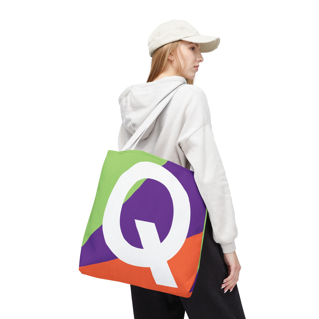 Monogram 'Q' Colorblock Tote Bag — Personalized Initial Q Shoulder Tote