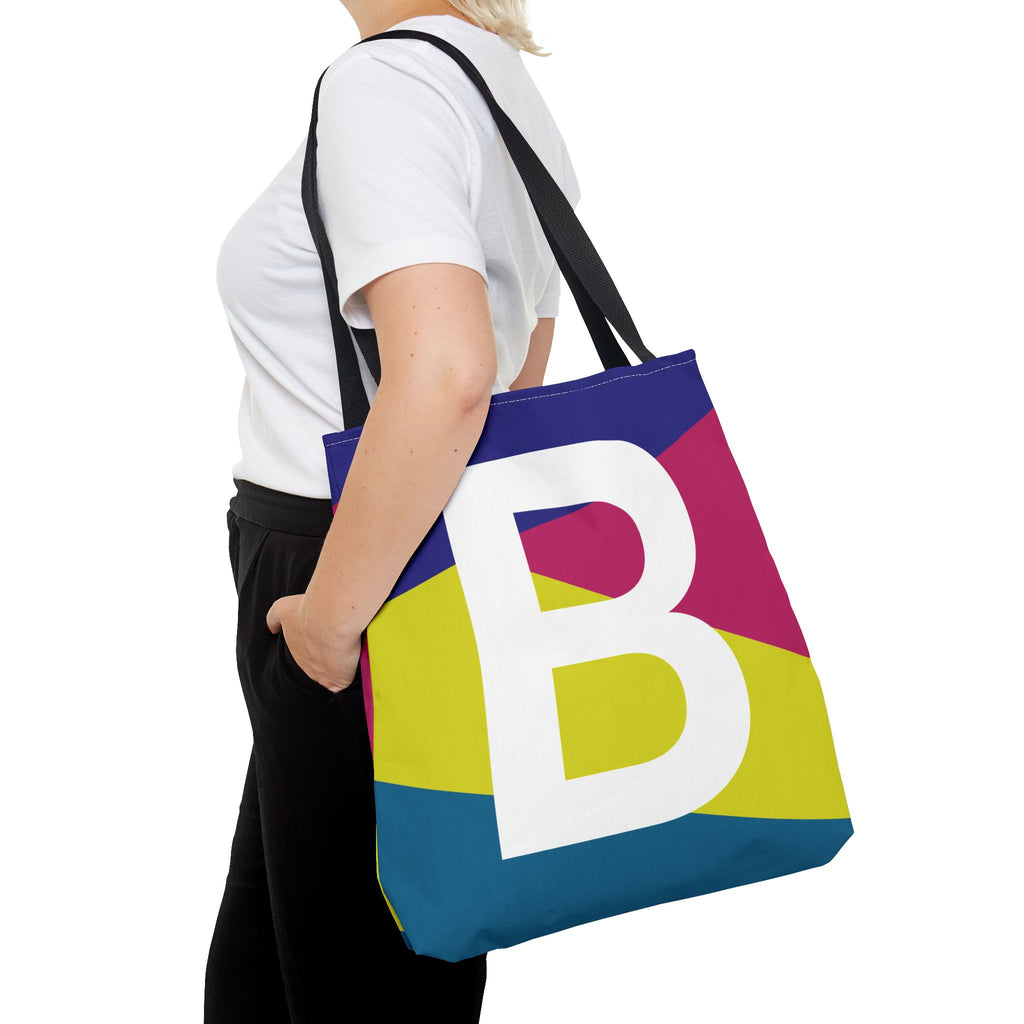 Monogram 'B' Colorblock Tote Bag — Personalized Initial B Shoulder Tote
