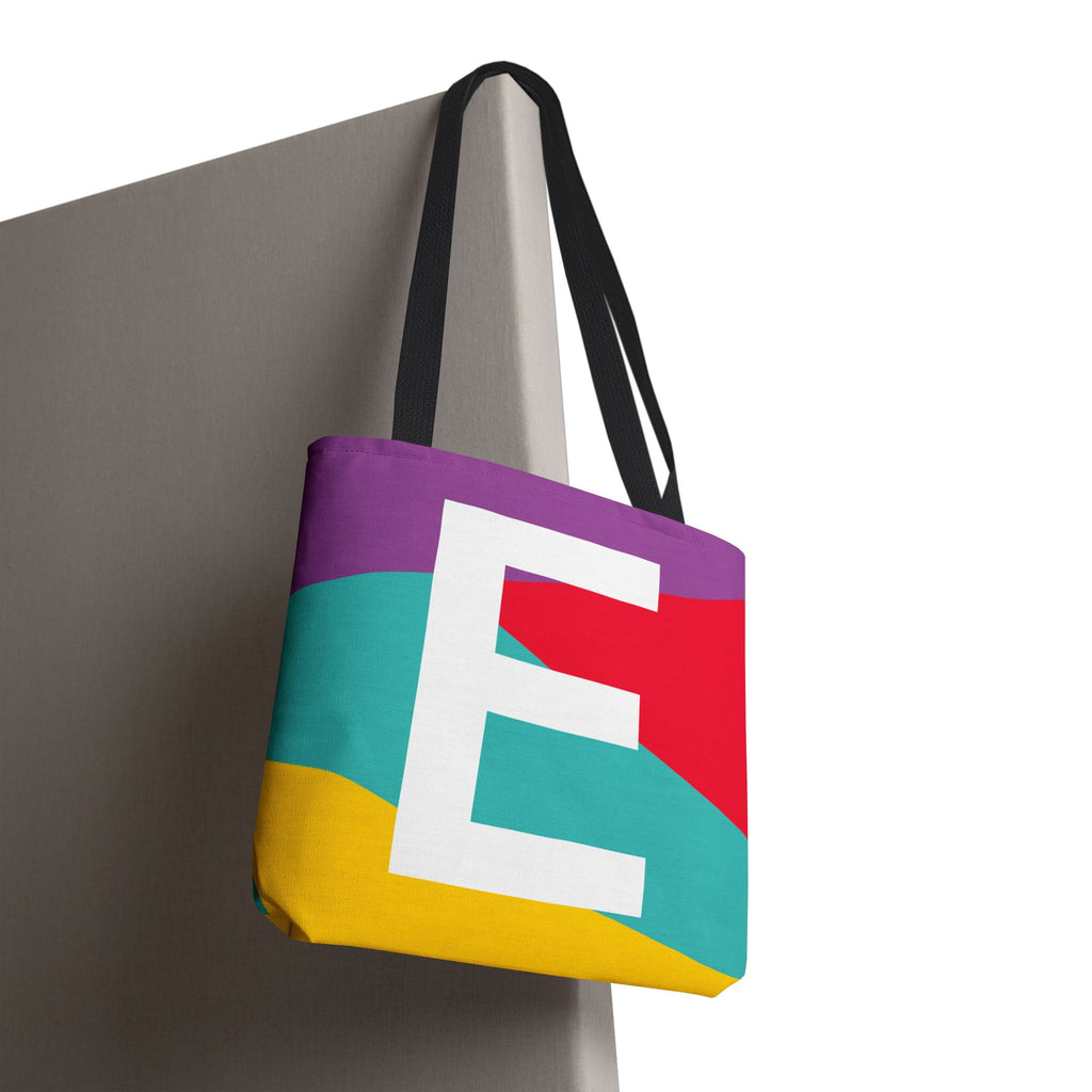 Monogram 'E' Colorblock Tote Bag — Personalized Initial E Shoulder Tote