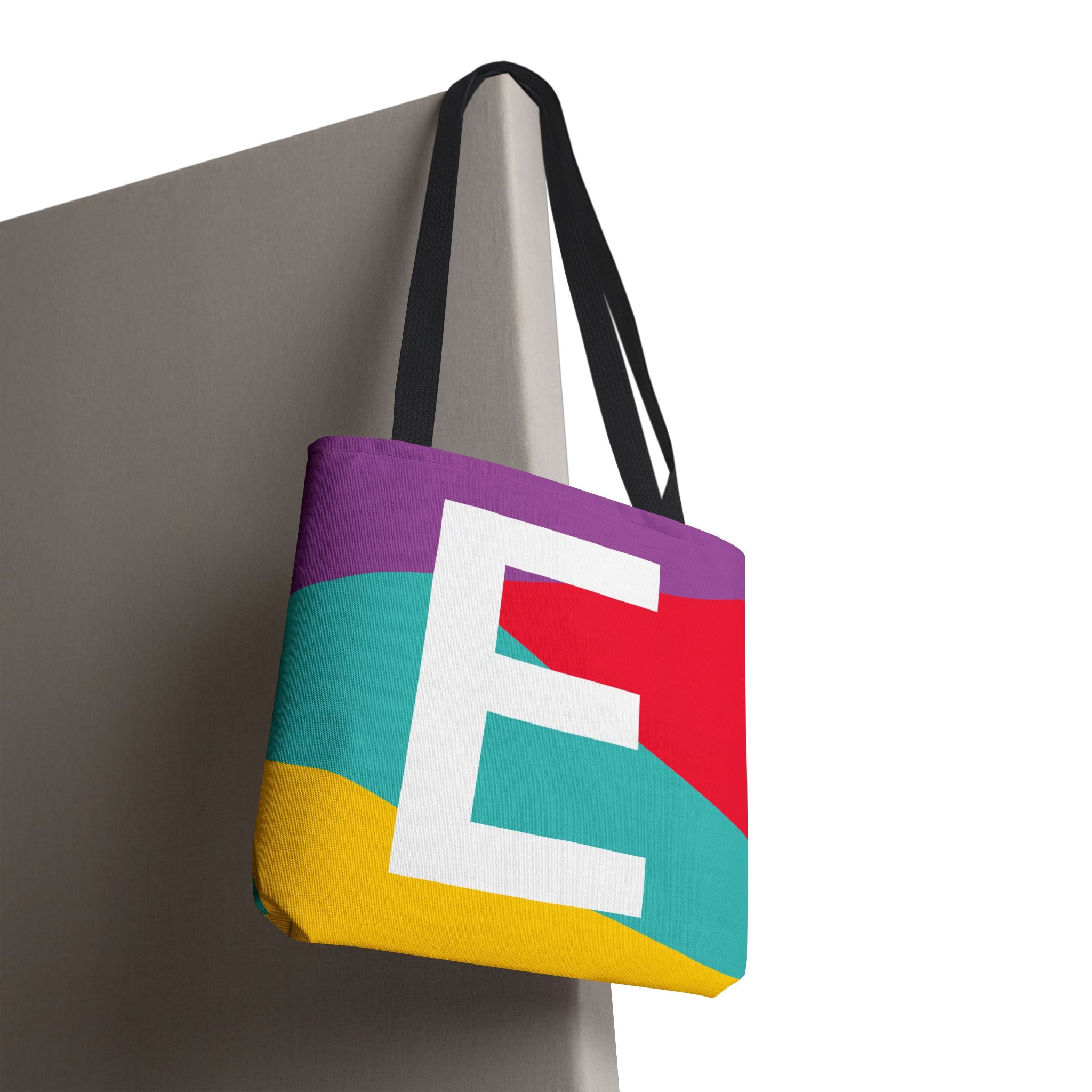 Monogram 'E' Colorblock Tote Bag — Personalized Initial E Shoulder Tote
