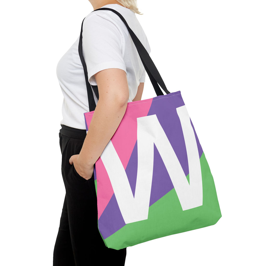 Monogram 'W' Colorblock Tote Bag — Personalized Initial W Shoulder Tote