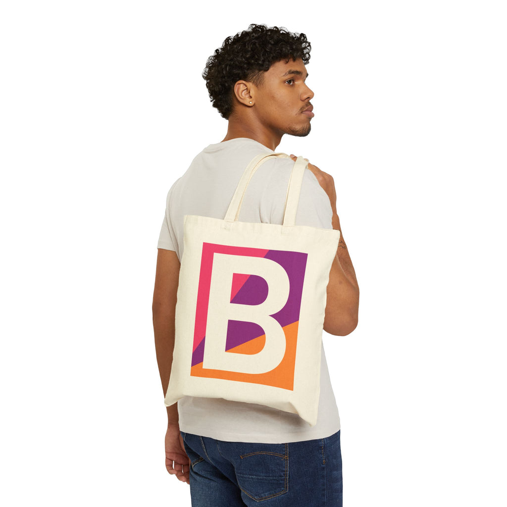 Initial B Colorblock Canvas Tote Bag — Monogram Letter B Reusable Grocery Tote