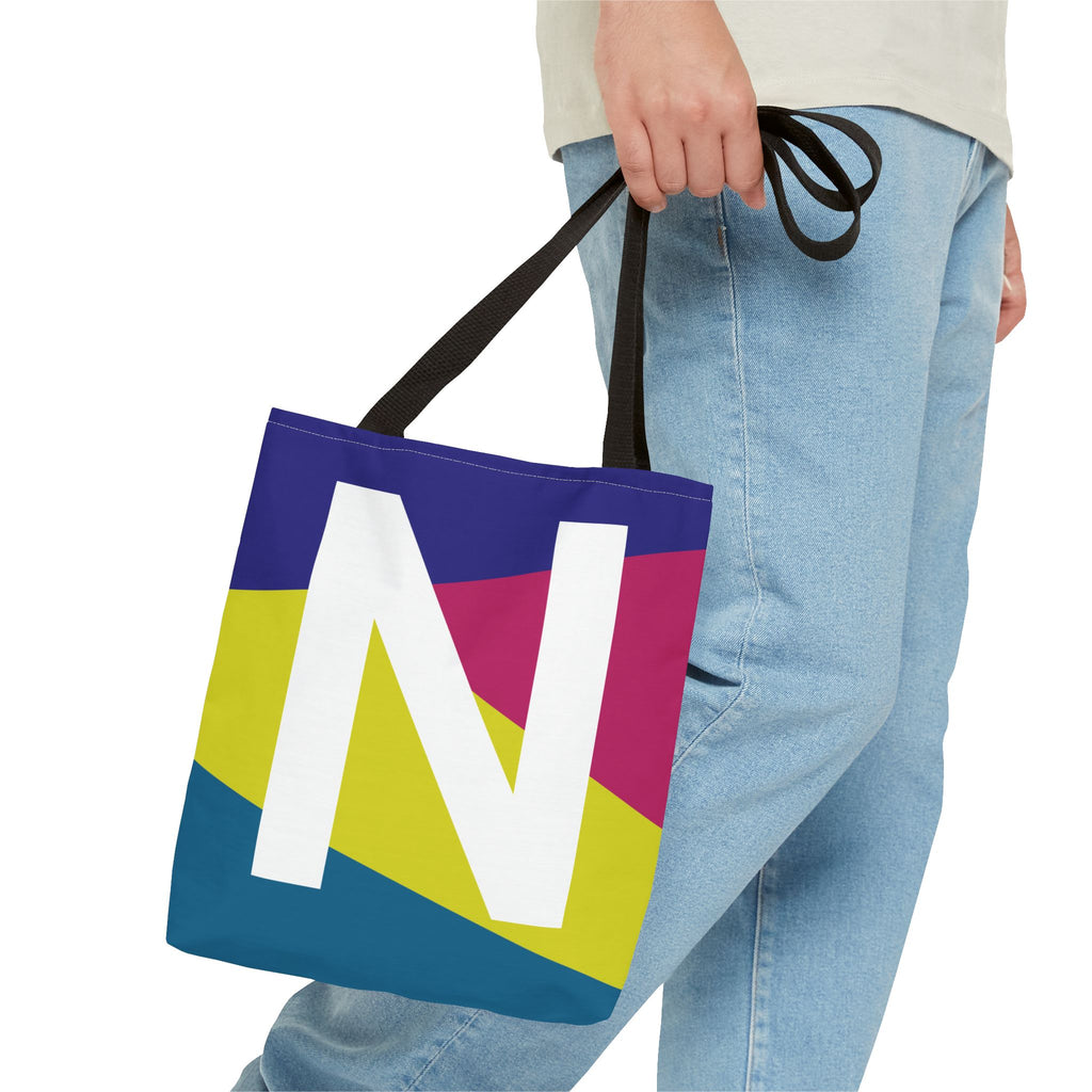 Monogram 'N' Colorblock Tote Bag — Personalized Initial N Shoulder Tote