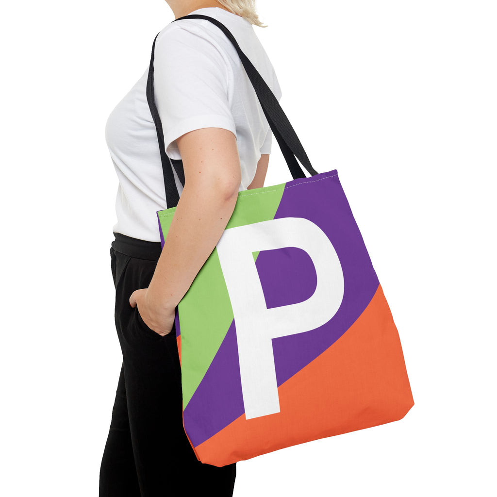 Monogram 'P' Colorblock Tote Bag — Personalized Initial P Shoulder Tote