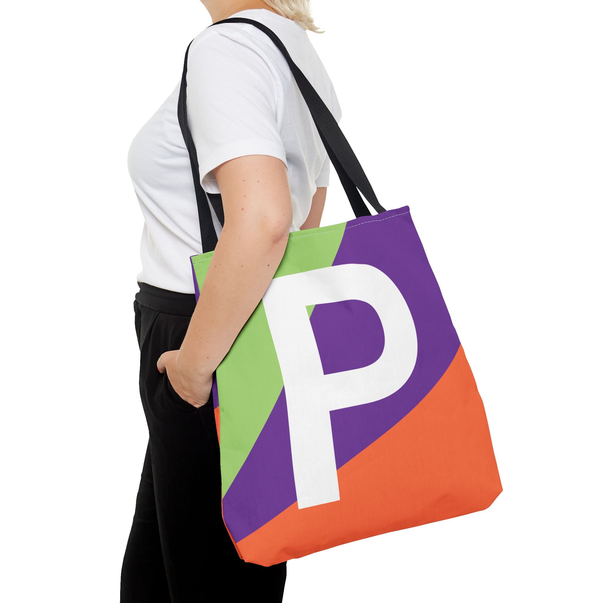 Monogram 'P' Colorblock Tote Bag — Personalized Initial P Shoulder Tote