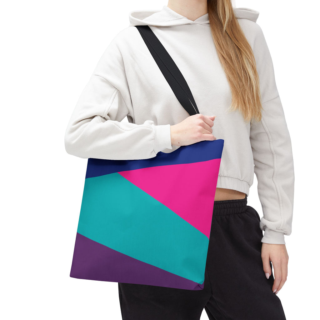 Retro 80s & 90s Inspired Color Block Tote Bag | Stylish Everyday Canvas Shoulder Bag