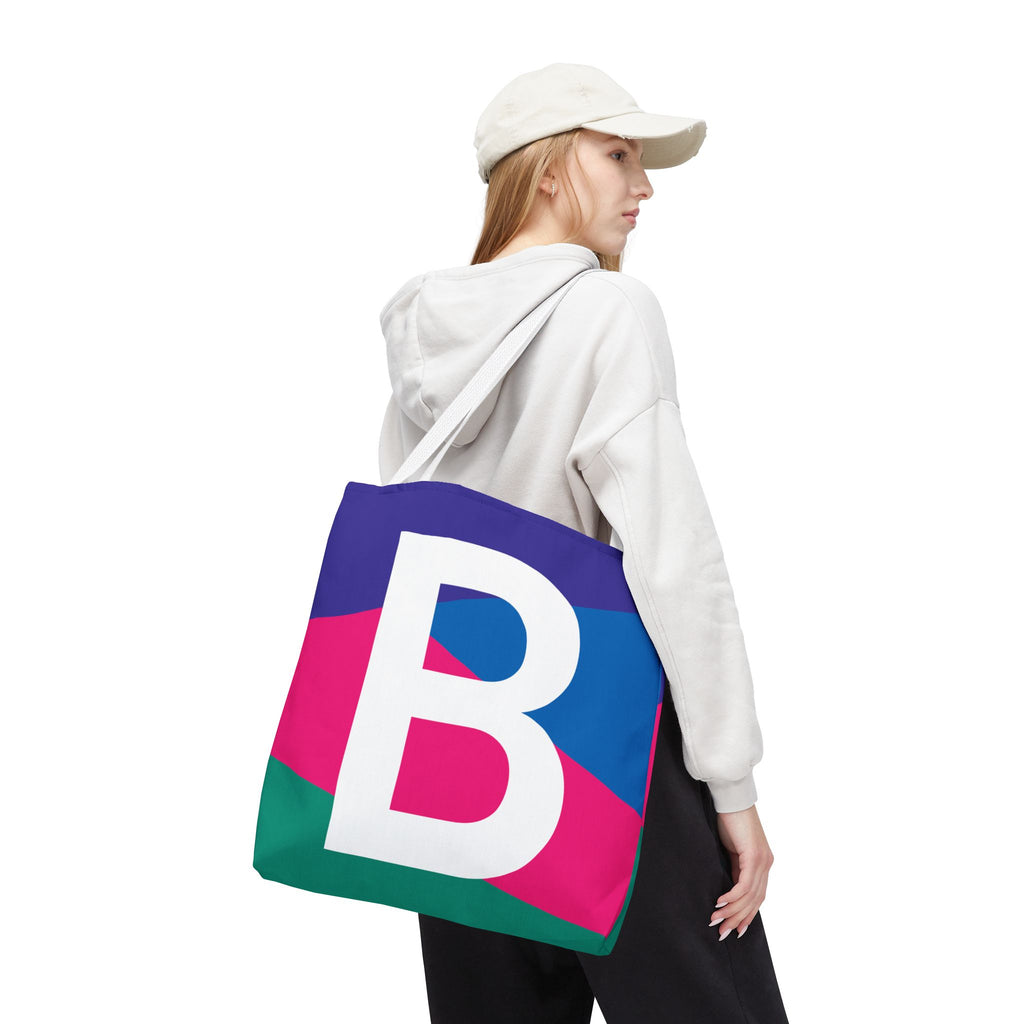 Monogram 'B' Colorblock Tote Bag — Personalized Initial B Shoulder Tote