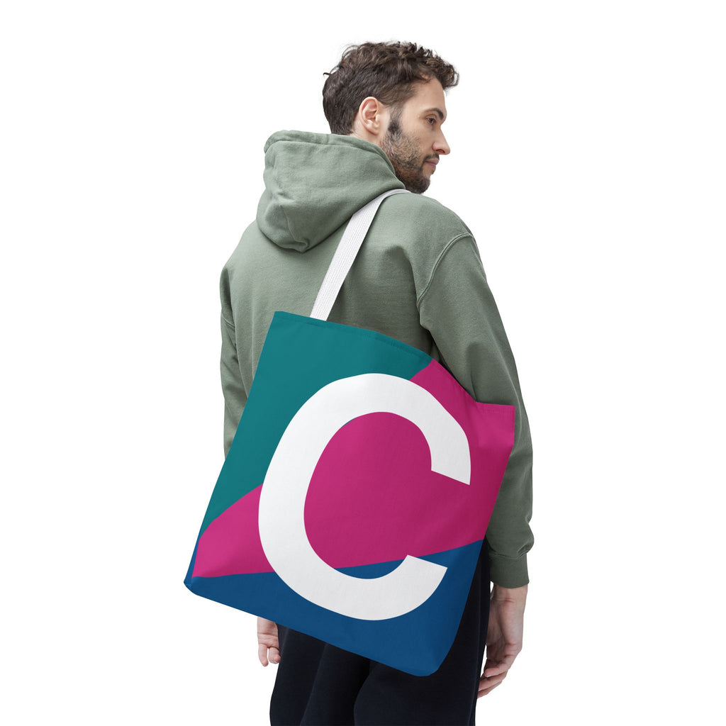 Monogram 'C' Colorblock Tote Bag — Personalized Initial C Shoulder Tote