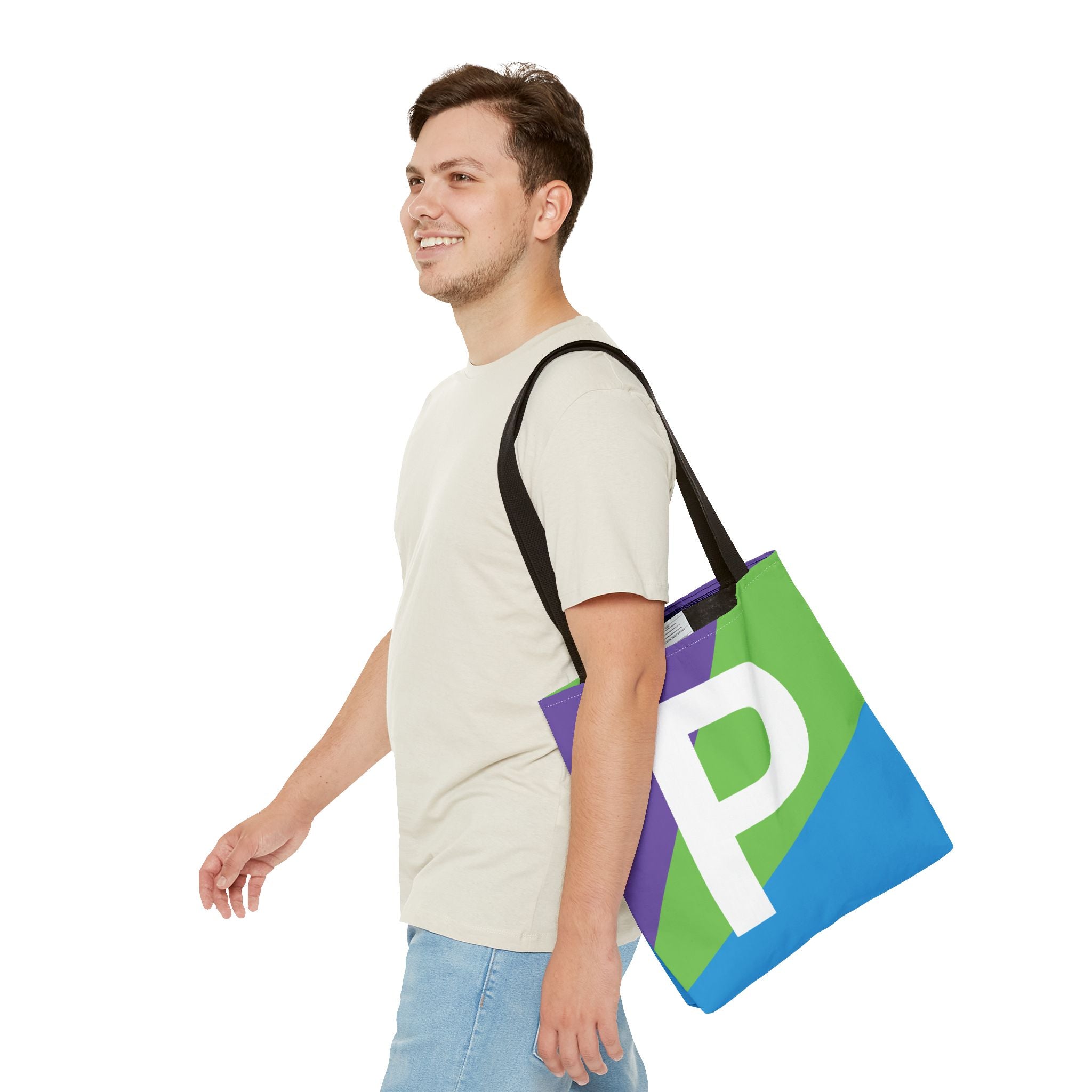 Monogram 'P' Colorblock Tote Bag — Personalized Initial P Shoulder Tote