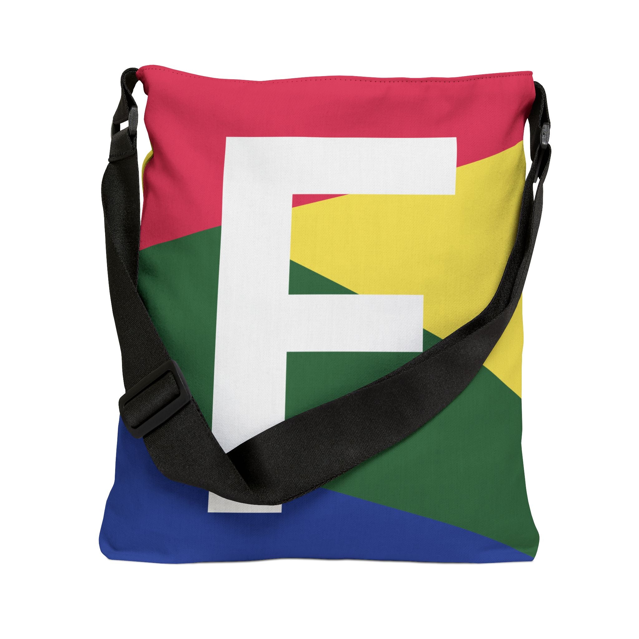Initial Letter 'F' Colorblock Adjustable Tote Bag — Monogram Alphabet Shoulder Bag