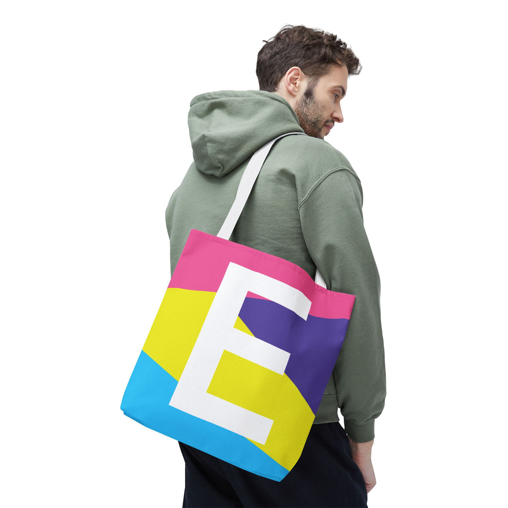 Monogram 'E' Colorblock Tote Bag — Personalized Initial E Shoulder Tote
