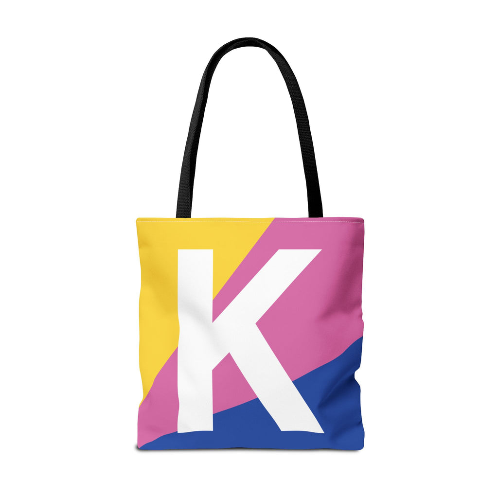 Monogram 'K' Colorblock Tote Bag — Personalized Initial K Shoulder Tote
