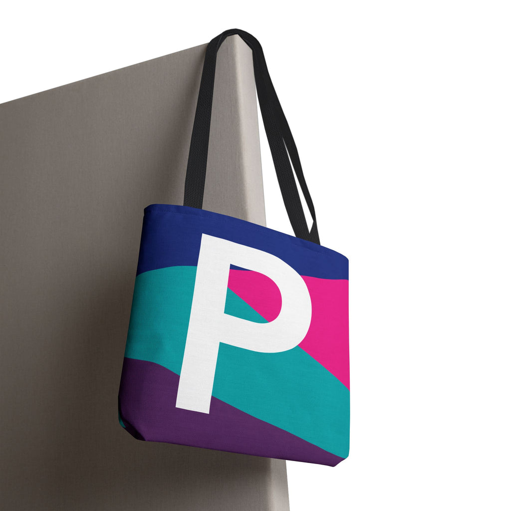 Monogram 'P' Colorblock Tote Bag — Personalized Initial P Shoulder Tote