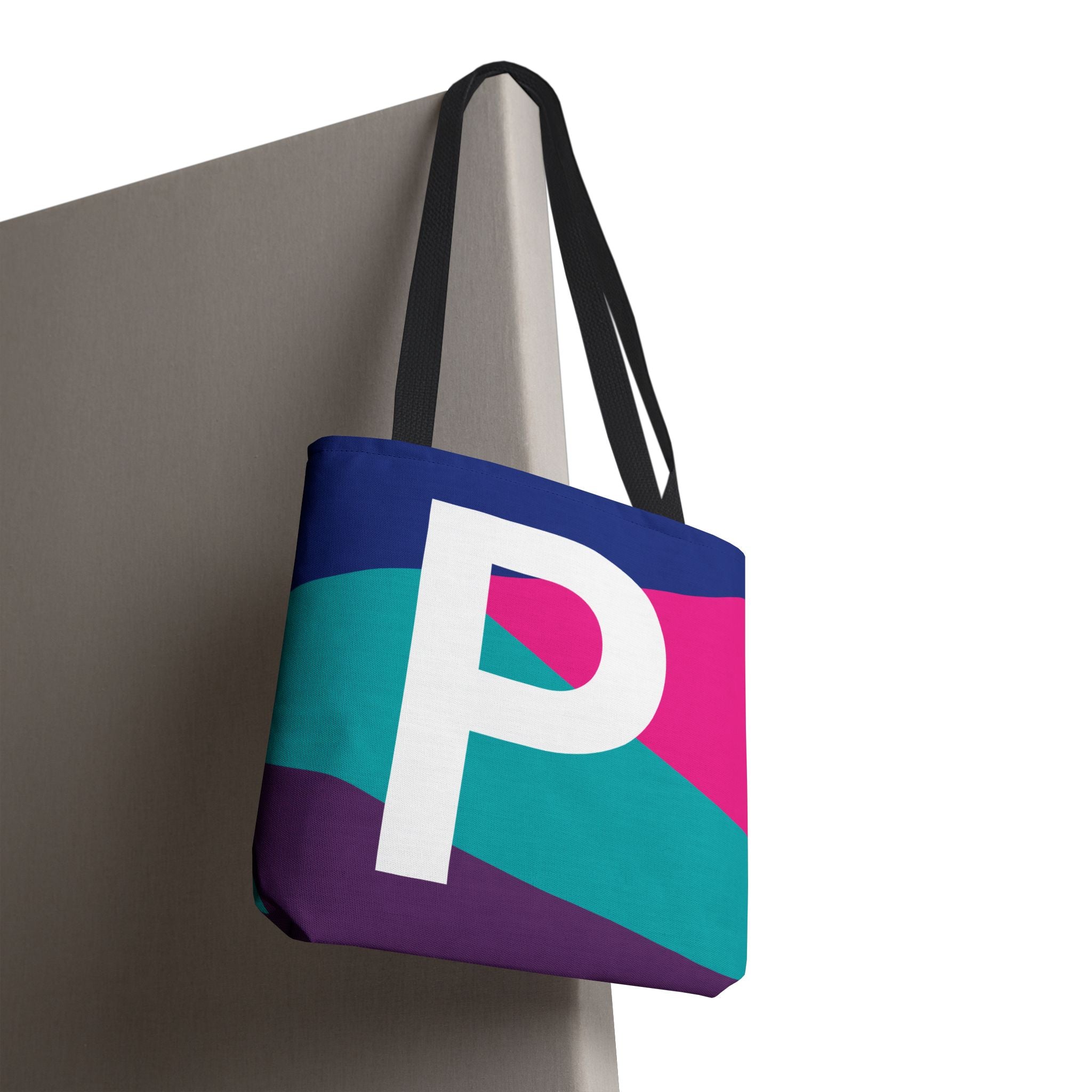 Monogram 'P' Colorblock Tote Bag — Personalized Initial P Shoulder Tote