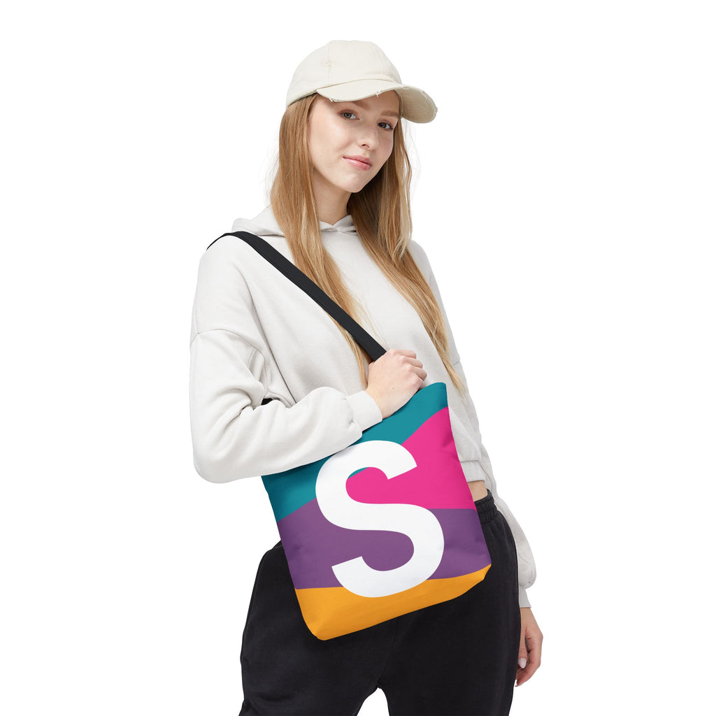 Monogram 'S' Colorblock Tote Bag — Personalized Initial S Shoulder Tote