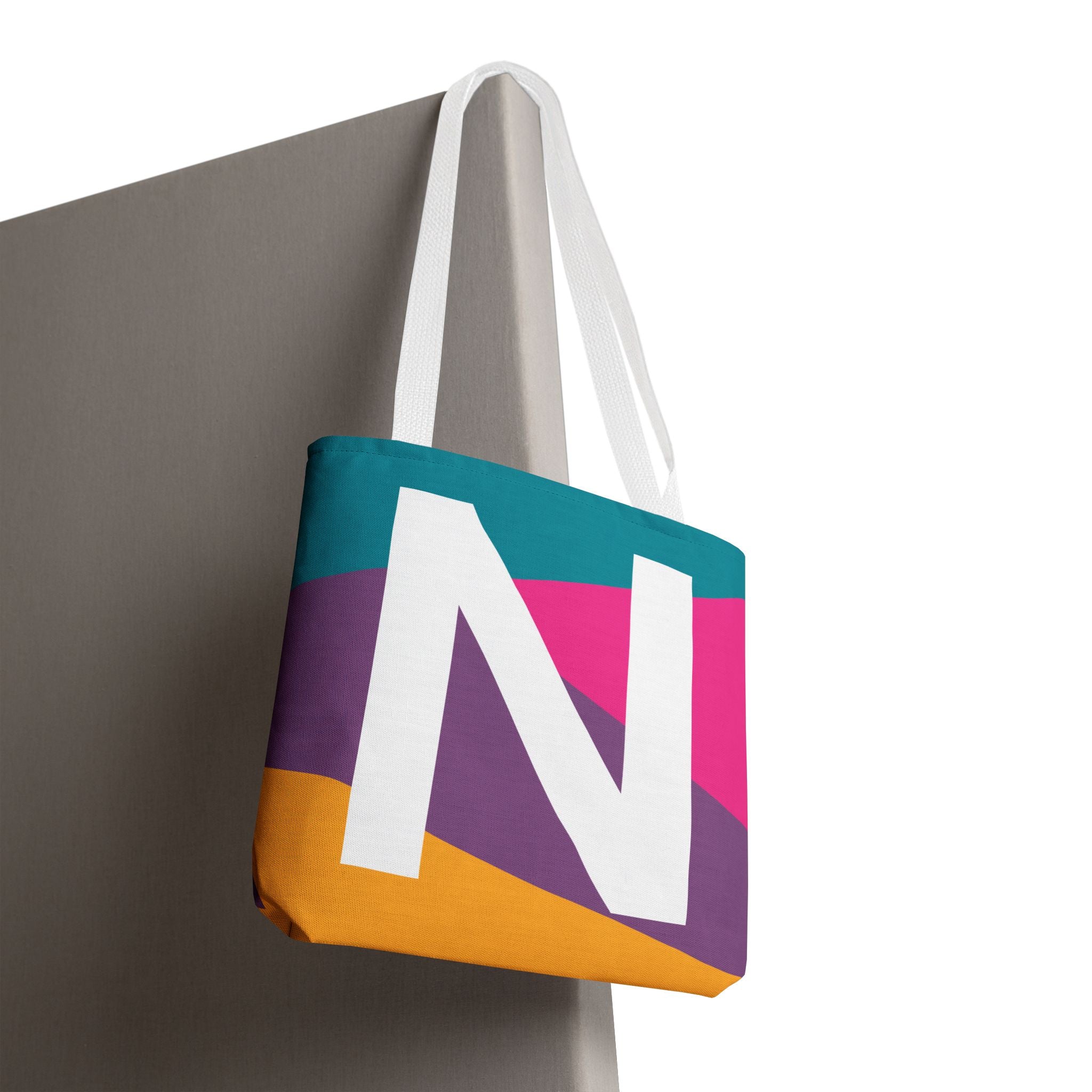 Monogram 'N' Colorblock Tote Bag — Personalized Initial N Shoulder Tote