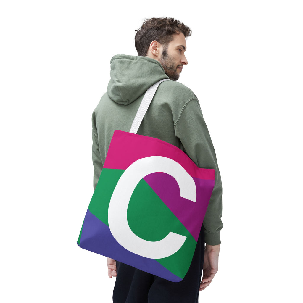 Monogram 'C' Colorblock Tote Bag — Personalized Initial C Shoulder Tote