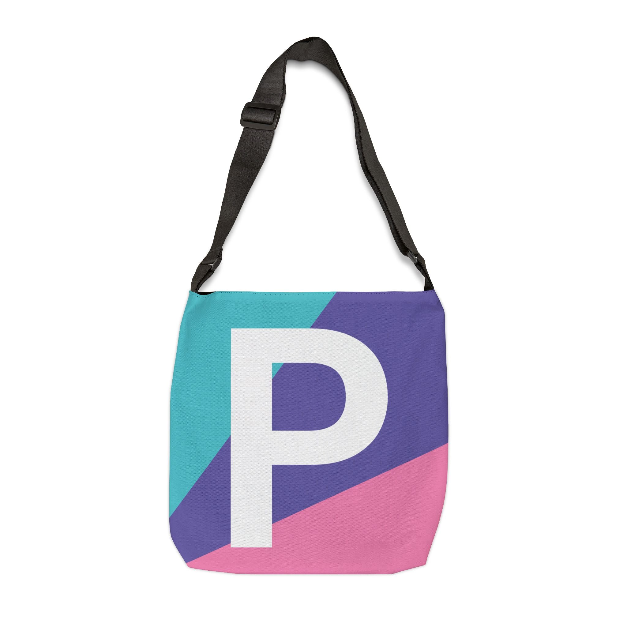 Initial Letter 'P' Colorblock Adjustable Tote Bag — Monogram Alphabet Shoulder Bag