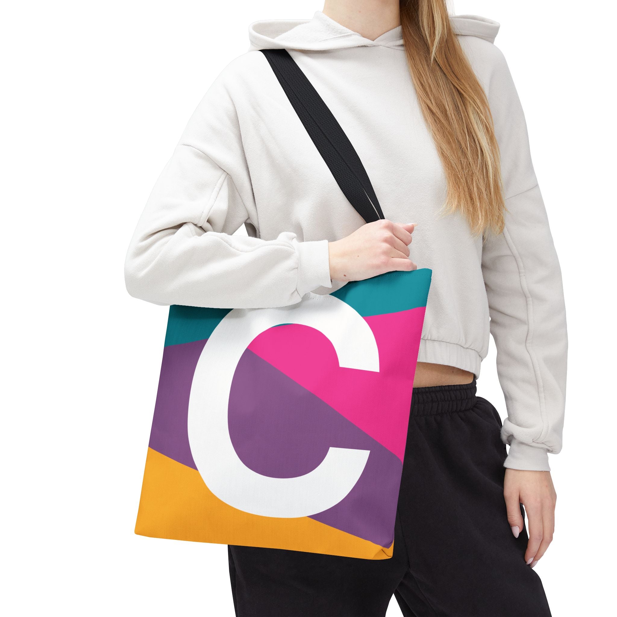 Monogram 'C' Colorblock Tote Bag — Personalized Initial C Shoulder Tote