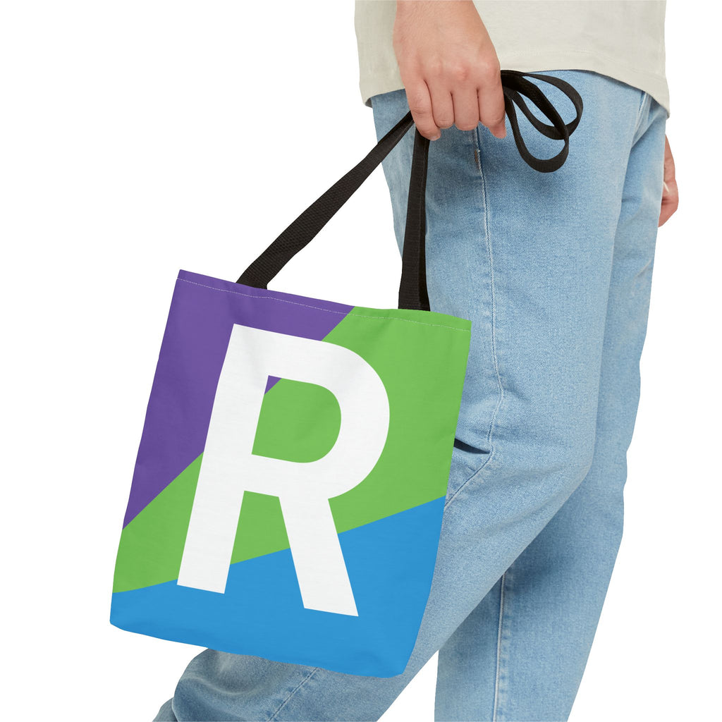 Monogram 'R' Colorblock Tote Bag — Personalized Initial R Shoulder Tote