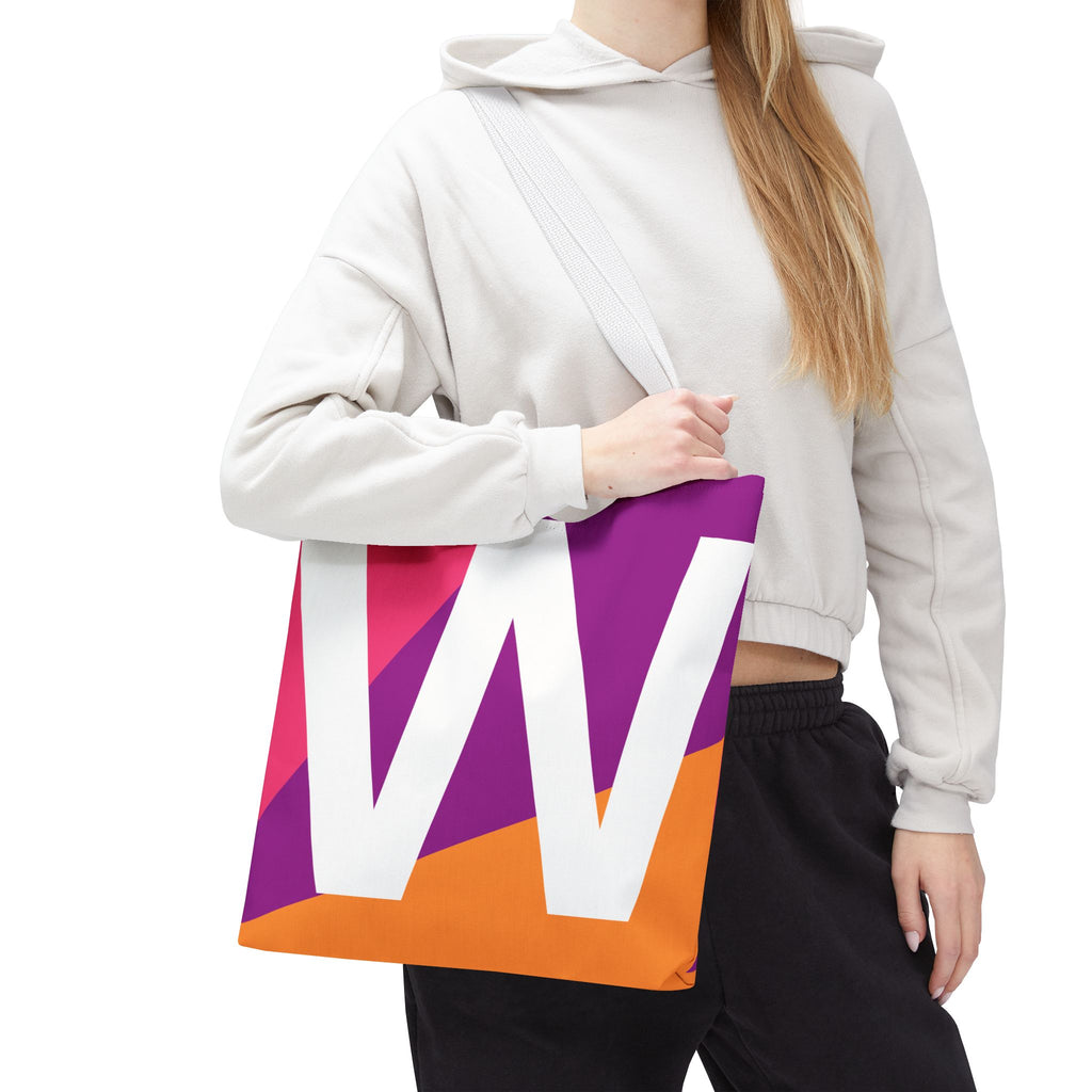 Monogram 'W' Colorblock Tote Bag — Personalized Initial W Shoulder Tote