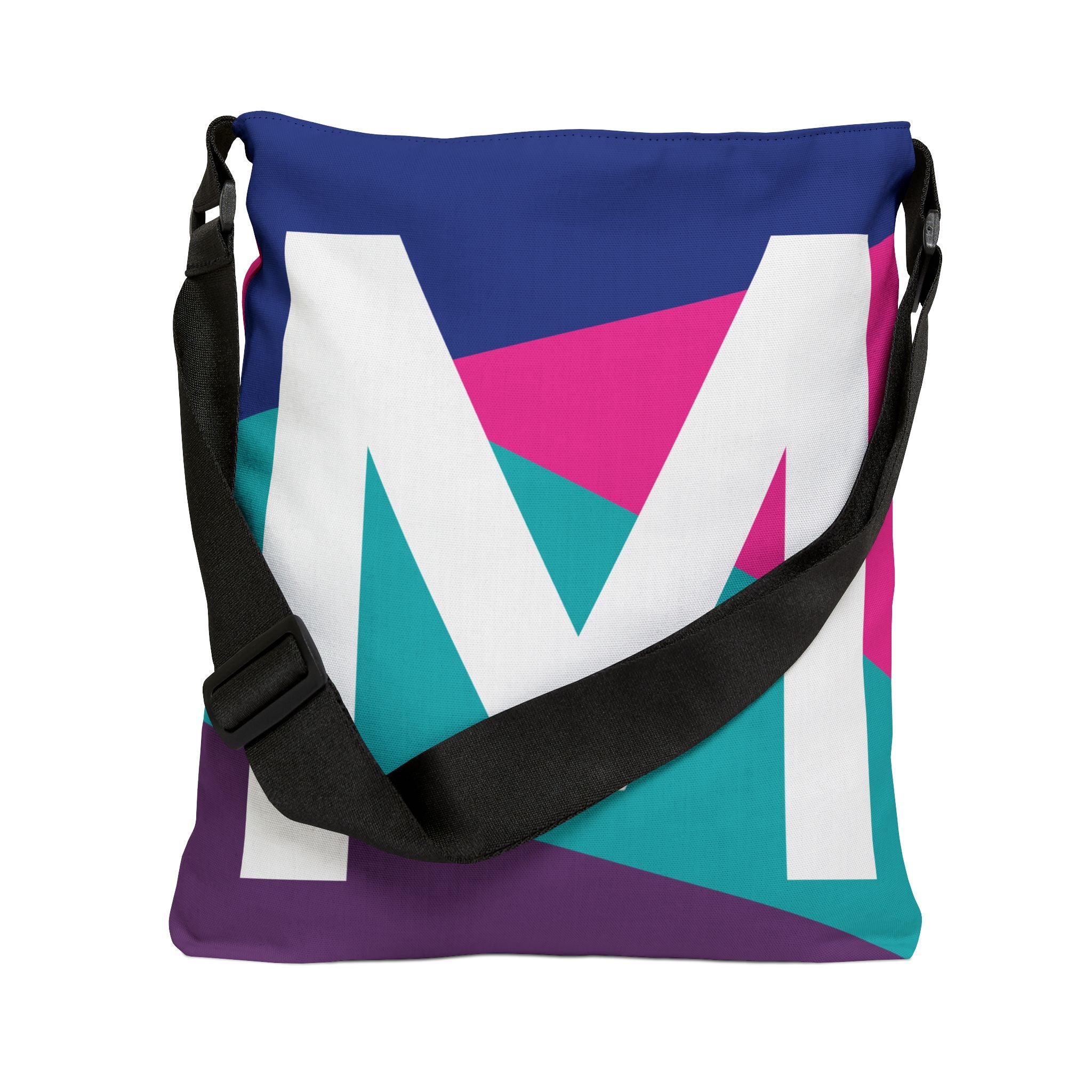 Initial Letter 'M' Colorblock Adjustable Tote Bag — Monogram Alphabet Shoulder Bag