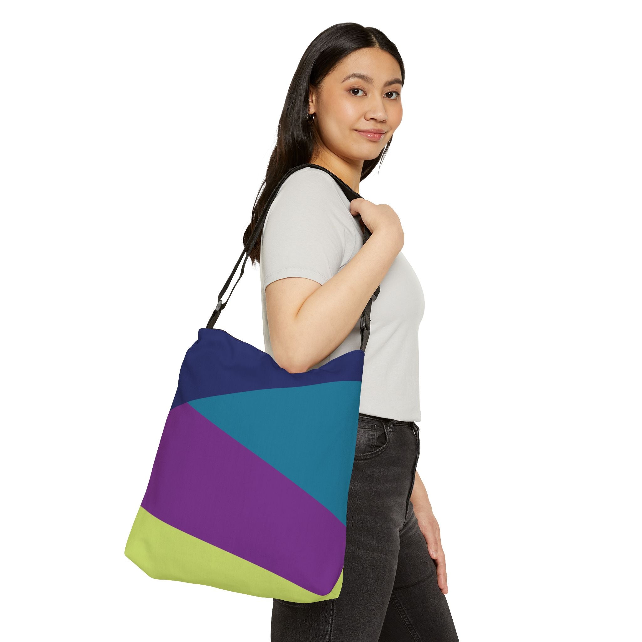 Colorblock Geometric Tote Bag — Adjustable Strap, Bright Abstract Pattern