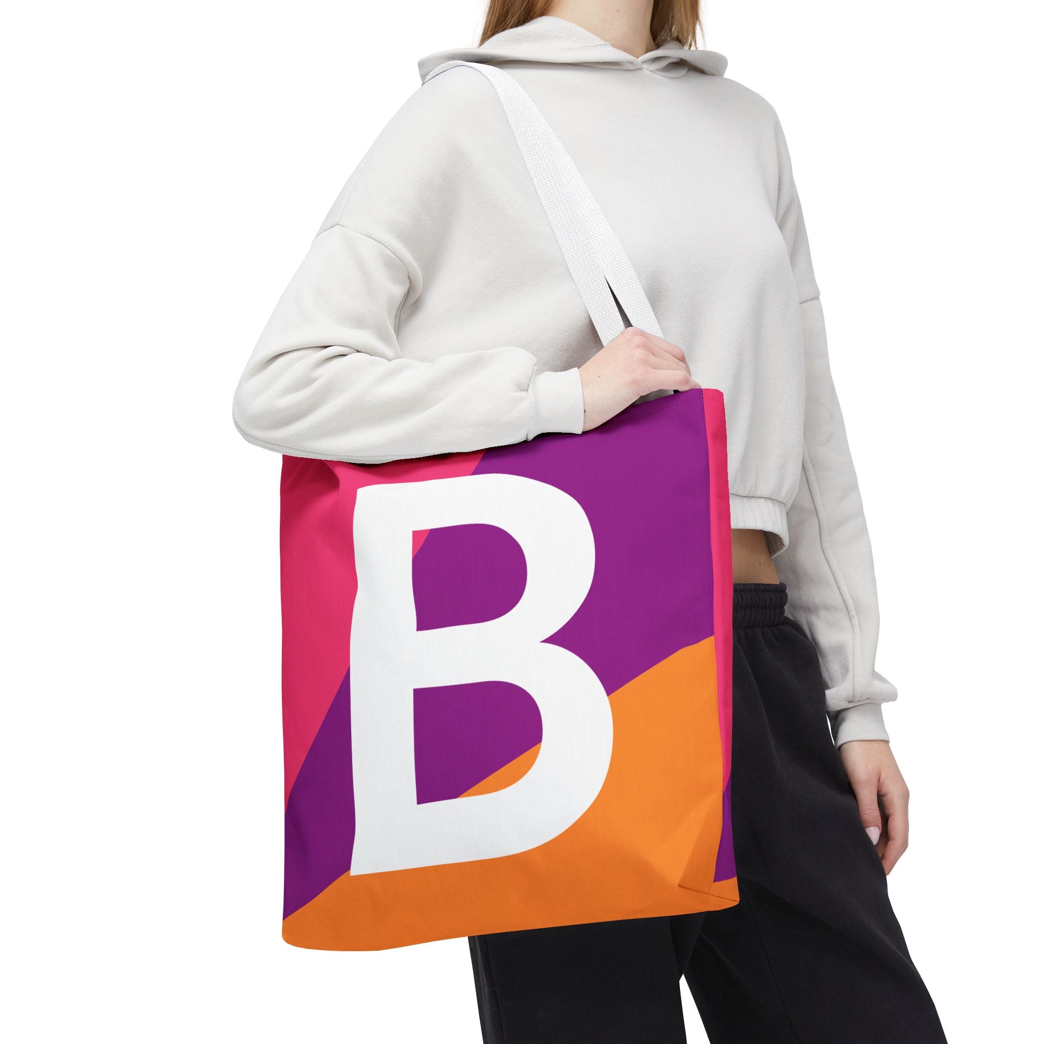 Monogram 'B' Colorblock Tote Bag — Personalized Initial B Shoulder Tote
